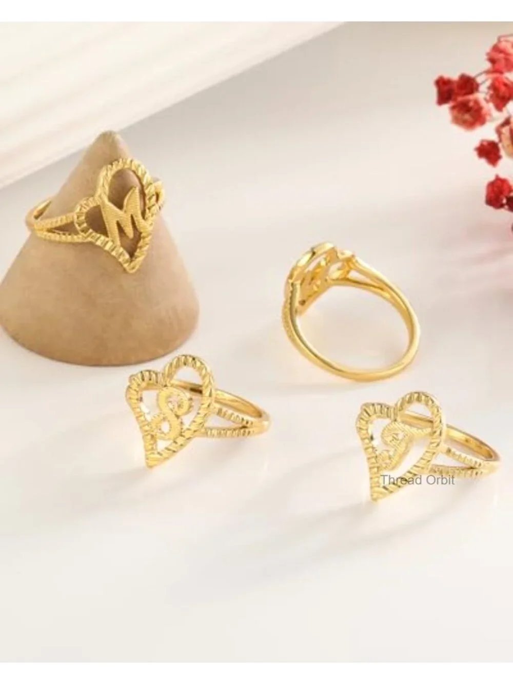 14K Gold Plated Initial Ring Vintage Heart Letter Statement Thumb Ring Size 8